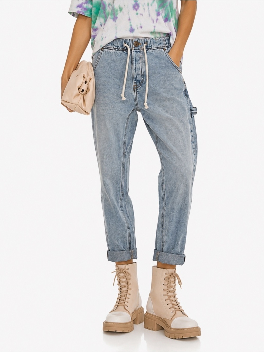 One Teaspoon Shabbies Relaxed Drawstring Jeans XS Light Wash